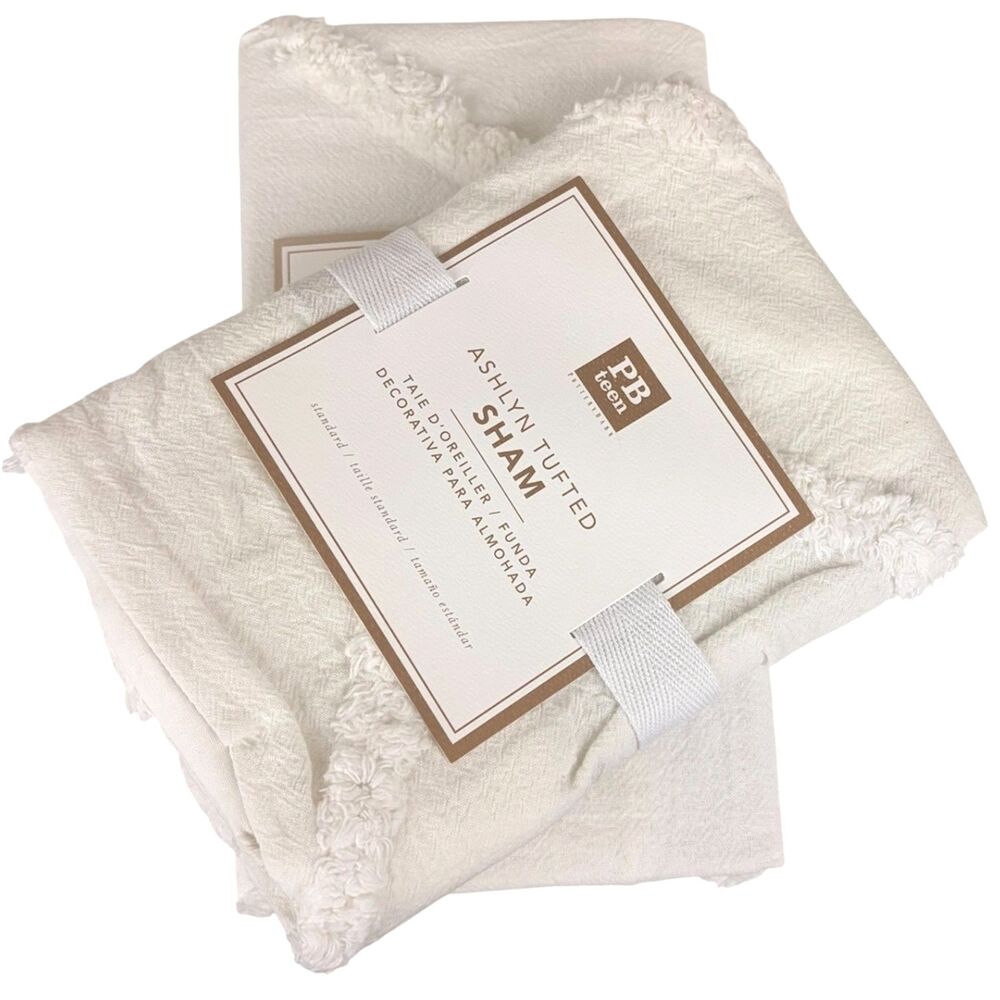 Pottery Barn Ashlyn Tufted Cotton Standard Size Pillow Shams Diamond Design NEW